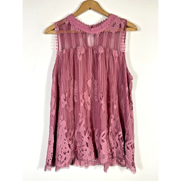 Xhilaration Tunic Tank Top Pink Lace Crochet XL Romantic Soft Girl Feminine Core - Picture 4 of 14